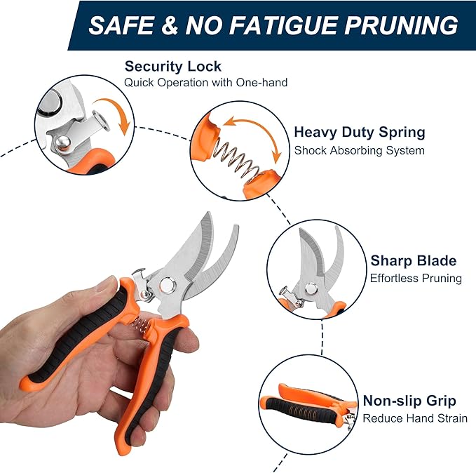 Joyfair Garden Tool Set, 5 Pcs Gardening Tools for Women & Men, Gardening Hand Tool Kit with Pruning Shear, Repotting Mat, Transplant Trowel, Hand Rake, Heavy-Duty Plant Supplies for Indoor & Outdoor