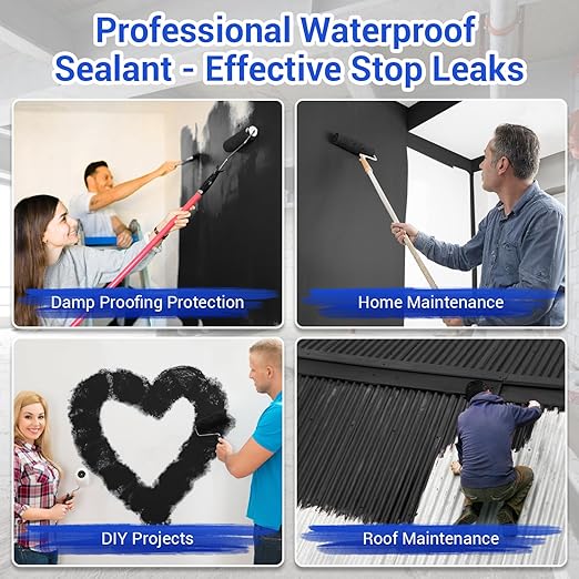 Polyurethane Waterproof Coating, 0.4 Gallon / 51 Fl Oz., Black Roof Sealant Multi-Surface Leak Repair Roofs, Foundations, Basements, Garages, Indoor and Outdoor Liquid Water Proof Sealant