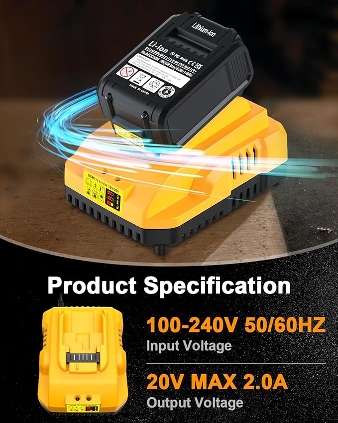 DCB112 20V MAX Battery Charger Replacement for Dewalt Battery Charger, Compatible with Dewalt 12V-20V Battery