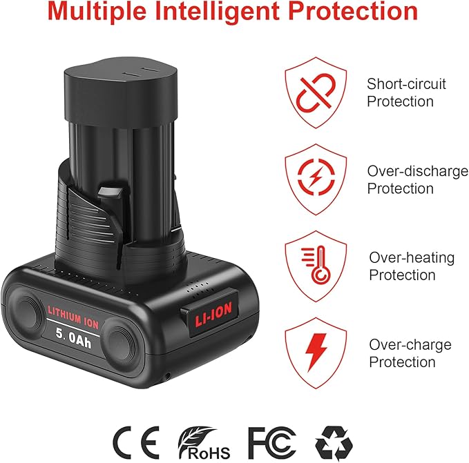 Mrupoo 2-Pack 5.0Ah Replacement Battery Compatible with Milwaukee M12 Battery 12V Lithium-Ion – Works with 48-11-2460, 48-11-2412, 48-11-2401 Cordless Tools