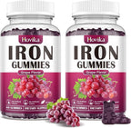 (2 Pack) Iron Gummies Supplement for Women & Men, Iron Supplements for Anemia with Vitamin C, B12, Folate-Blood Builder & Energy Support for Iron Deficiency - Grape Flavor, Vegan, 120 Gummies