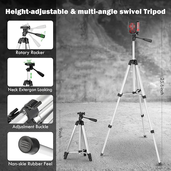 Laser Level with Tripod, 100 feet Green Cross Line Self Rotary Leveling Laser Level, 4 Brightness Adjustment, Manual Self leveling and Pulse Mode,IP54 Waterproof Battery Carrying Bag Included
