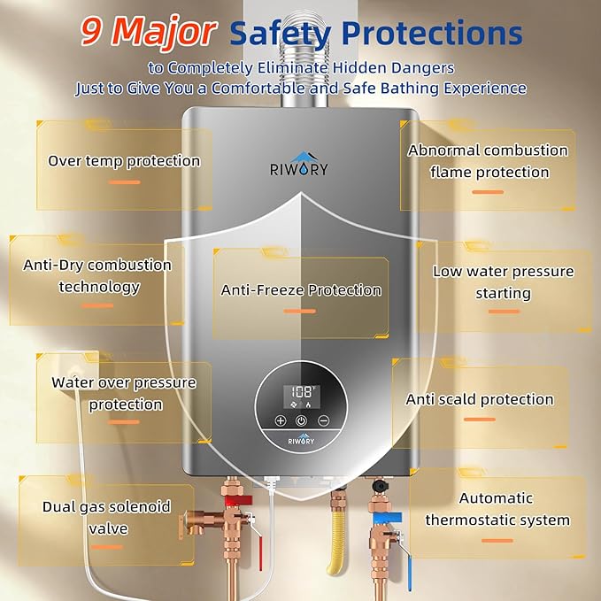 102000 BTU Tankless Water Heater Propane, Max 4.3 GPM Intelligent Constant Indoor Gas Instant Water Heater Tankless with Freeze Protection, 3/4" NPT, for 3-4 Water Points