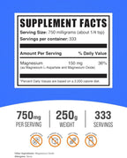 BulkSupplements.com Magnesium L-Aspartate Powder - High Absorption Magnesium, Magnesium Aspartate Powder - Gluten Free, 750mg (150mg of Magnesium) per Serving, 250g (8.8 oz) (Pack of 1)