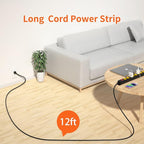 8 Outlet Power Strip 2100J Surge Protector, 12FT Heavy Duty Extension Cord Wide Spaced Outlet and Wall Mount Metal Powerstrip for Home Office Garage Workshop