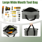 Small Tool Bag,Close Top Wide Mouth Tool Organizer Bag,Large Capacity Tool Bags for Men,Canvas Tool Storage Bag for Storage Handbag for Screwdrivers,Wrench,Pliers Hand Tools (Gray, 20 Inch)