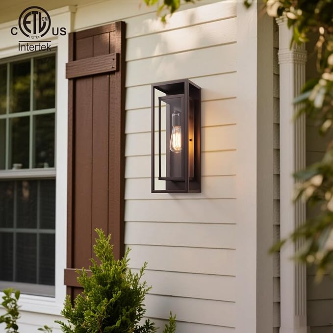 mirrea 18" Classic Outdoor Wall Sconce 1 Light in Rectangular Metal Frame and Clear Glass Shade Waterproof Porch Light Patio Light Pack of 2 (Oil Rubbed Bronze)