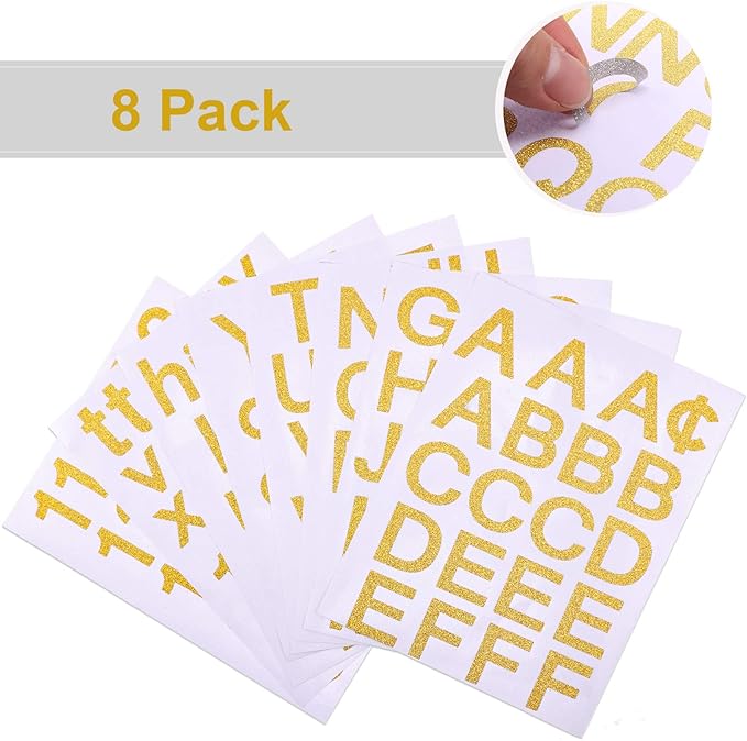 Outus 8 Sheets Vinyl Letter Stickers Self Adhesive Mailbox Numbers Alphabet Stickers Stick on Letters for Christmas Stockings Scrapbook Bulletin Board School Business(1 Inch,Glitter Gold)