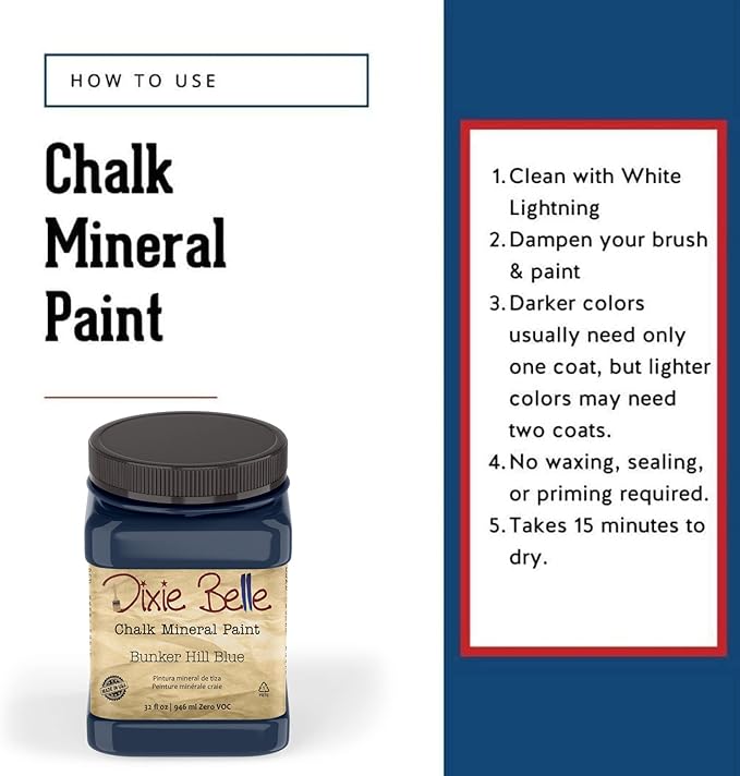 Dixie Belle Paint Company Chalk Finish Furniture Paint - Bunker Hill (1 Gallon - 128oz) - Matte Indigo Blue Chic Chalk Mineral DIY Furniture Paint