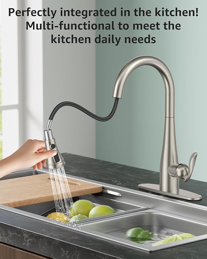 Mbillion Universal Brushed Nickel Kitchen Faucet Sprayer Head Replacement – 3-Function Pull-Down Nozzle with 14 Adapters – Fits Moen, Delta, Kohler, WEWE & American Standard