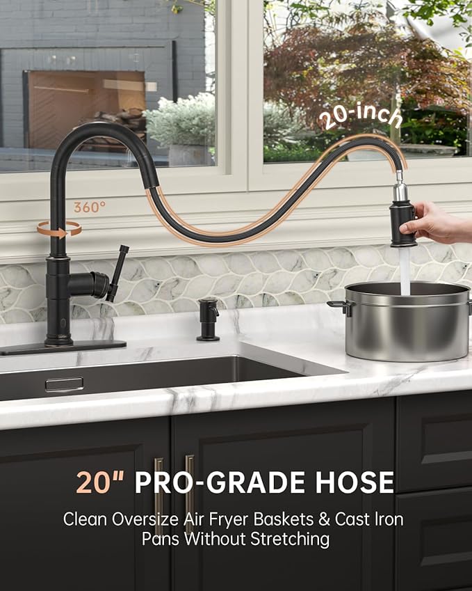 Touchless Oil Rubbed Bronze Kitchen Faucet with Soap Dispenser, DAYONE Single Handle Faucets for Kitchen Smart Motion Sensor Activated Hands-Free Pull Down, Robinet de Cuisine sans Contact