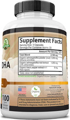 Organic Ashwagandha 2,100 mg - 100 Veggie Capsules Pure Organic Ashwagandha Powder and Root Extract - Stress Relief, Mood Enhancer