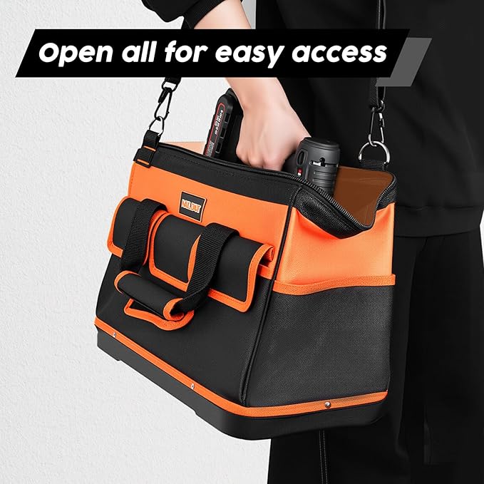16 Inch Tool Bag Heavy Duty Tool Box Organizer, Portable Tool Organizers and Storage Bag, Tactical Toolbox with Anti-Slip Base & Adjustable Strap for Electrician, DIYer, HVAC, Mechanic