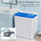 COSTWAY Portable Washing Machine, 17.6 lbs Capacity Twin Tub 11 lbs Washer and 6.6 lbs Spinner with Control Knobs, Timer Function, Drain Pump, Compact Laundry washer for Home Dorm Apartment RV (Blue)