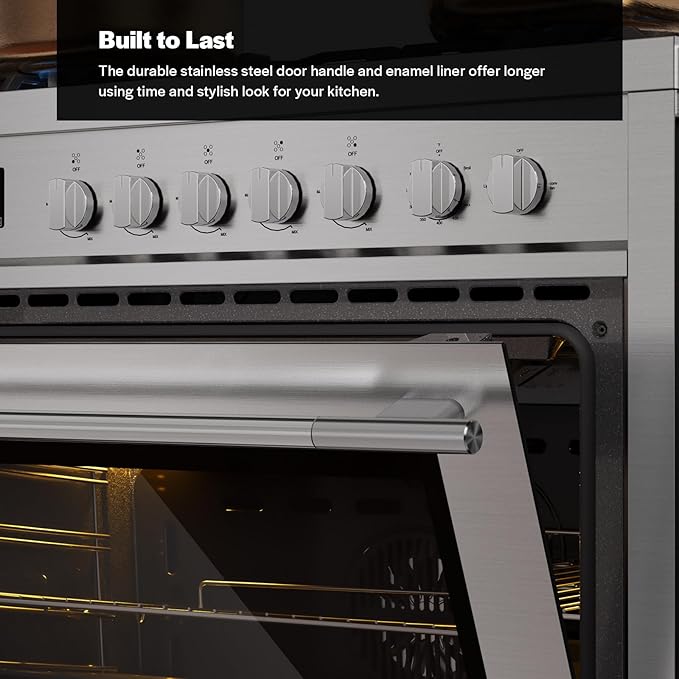 Empava Gas Range, 4.3 Cu. Ft Convection Oven with Touch Timer, 5 Deep Recessed Burners Cooktop, Heavy Duty Continuous Grates in Stainless Steel, Freestanding & Slide-in Stove,36 Inch