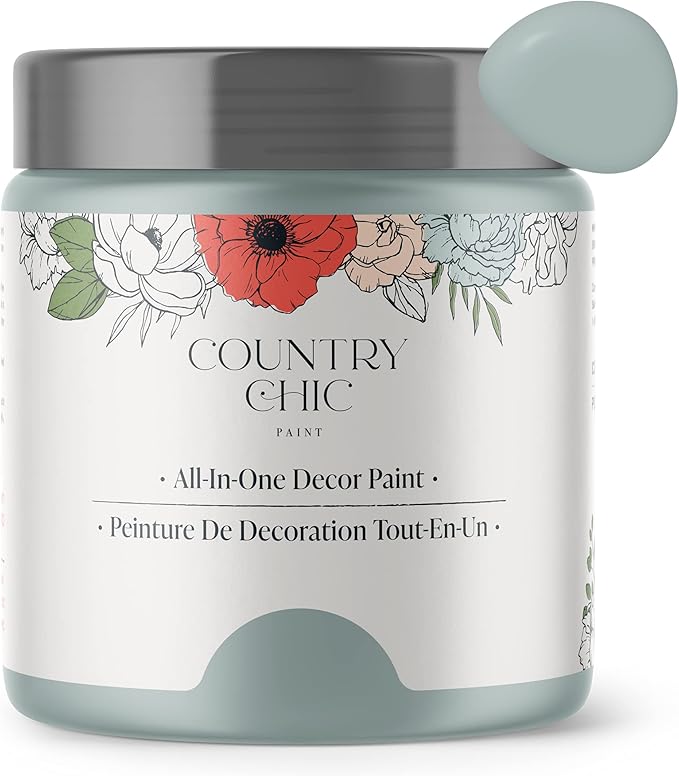 Country Chic All-in-One Chalk Paint for Furniture, Cabinets, Home Decor, Eco-Friendly, Matte Finish, Built-In Primer & Top Coat for Wood, Metal - Elegance (Dusty Blue) - Pint 16 oz (475 ml)