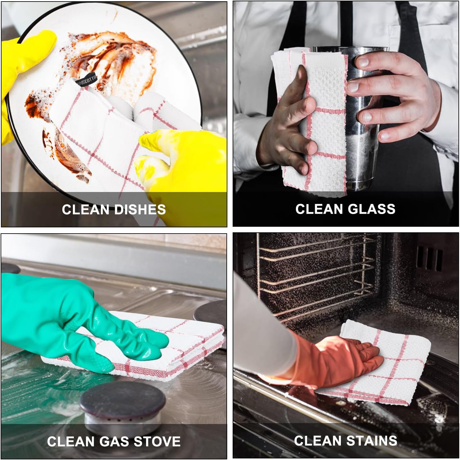 Nialnant 8 Pack Dish Cloths for Washing Dishes, 100% Cotton Reusable Cleaning Rag, Quick Drying Dish Towels for Kitchen,12x12 Inches, Red