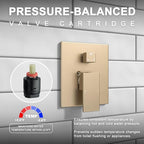 Lava Odoro Modern 3-Setting Square Shower and Tub Faucet Set with Shower Head and Handheld Sprayer Gold, Rainfall Shower System with Tub Spout, Shower Valve Trim Kit, Champagne Gold, SF103-SG-T