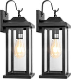 2-Pack 17 Inch Large Outdoor Light Fixtures, Exterior Matte Black Wall Sconces IP65 Waterproof Anti-Rust, Porch Lights with Clear Glass Outside Modern Wall Lanterns E26 Bulb Base