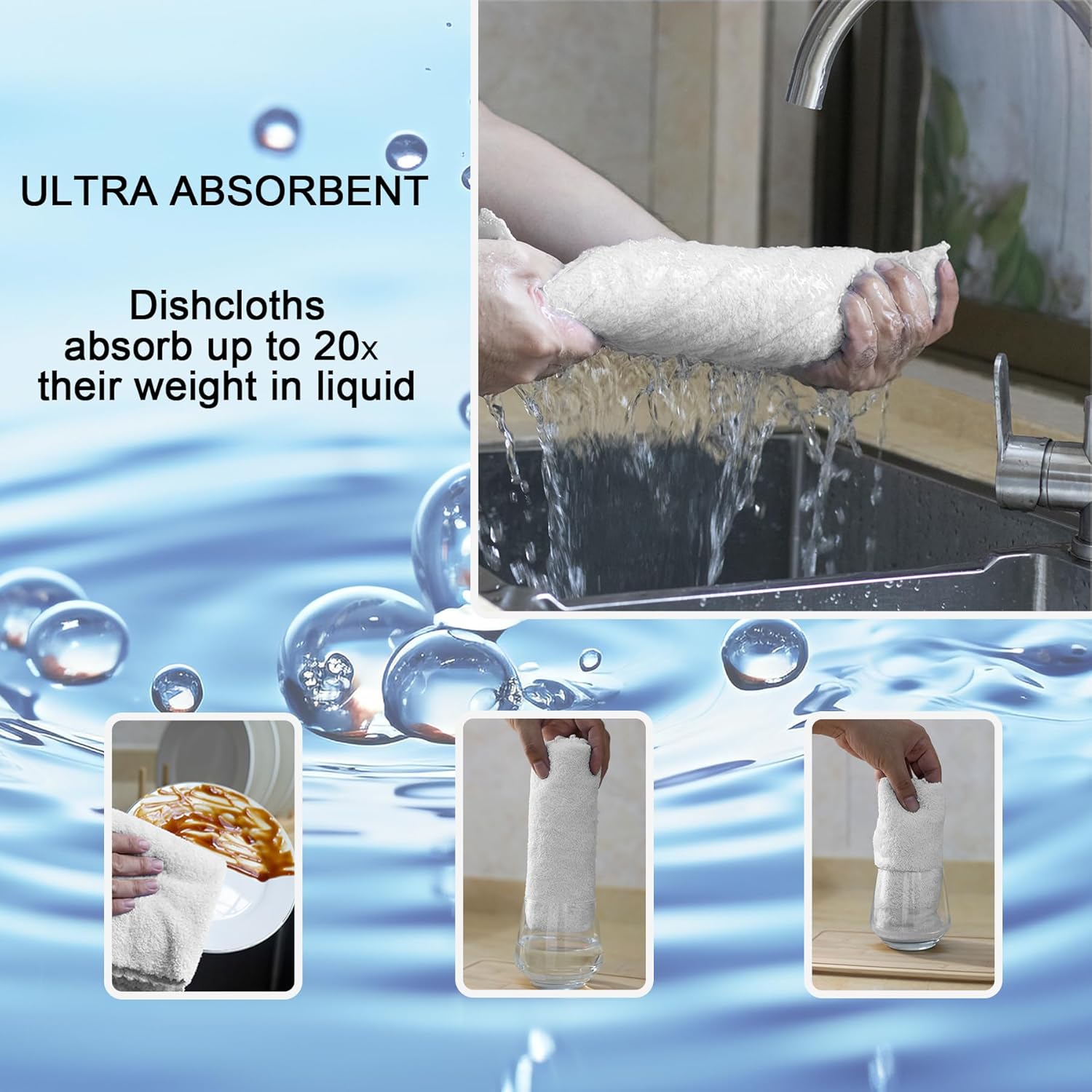 kimteny Kitchen Cloth Dish Towels, 13x28 Inches Premium Dishcloths, Super Absorbent Coral Velvet Microfiber Cleaning Cloths, Fast Drying Rags for Washing Dishes (13x28-12 Pack, White)