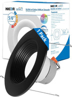 NICOR Lighting Recessed Ceiling Lights LED Downlight - 5/6 inch LED Recessed Light Fixtures - Selectable CCT 2700K-5000K, 918 Lumens, 10.3W - DLR56 LED Retrofit Ceiling Light, Black Baffle, 1-Pk