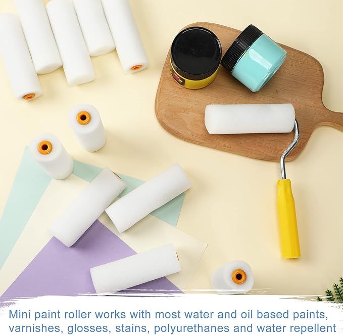Nuogo 120 Pcs 4 Inch Foam Paint Roller Mini High Density Foam Roller Refills Paint Edger Tool for Walls Brings Smooth Finishes Flat Surfaces (White)