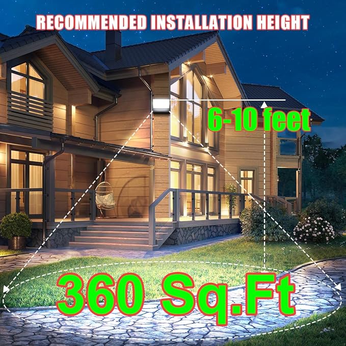 Juyace 60W LED Flood Lights Outdoor Wall Pack Light No photocell Lighting Fixtures for House 360° Rotational 6000lm 5000K IP65 Waterproof Modern Security Floodlights for Above Garagee