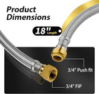 5 Pack Foskan 18-Inch Flexible Water Heater Connector Hose,with 3/4" Push-Fit x 3/4" FIP,Compatible with Copper, PEX, CPVC, and PE-RT Pipes for Water and Heating Use（18" Length）