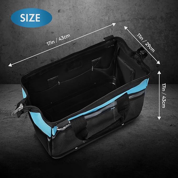 16 Inch Tool Bag Heavy Duty Tool Box Organizer, Portable Tool Organizers and Storage Bag, Tactical Toolbox with Anti-Slip Base & Adjustable Strap for Electrician, DIYer, HVAC, Mechanic