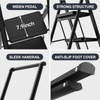 GameGem 5 Step Ladder Folding Step Stool Stepladders with Anti-Slip and Wide Pedal for Home and Kitchen Use Space Saving (Black)