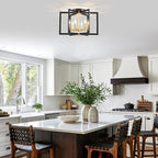 Ceiling 6-Light Black and Gold 20" Modern Geometric Semi Flush Mount Ceiling Lighting Fixture for Kitchen Island Living Room Dining Room Entryway