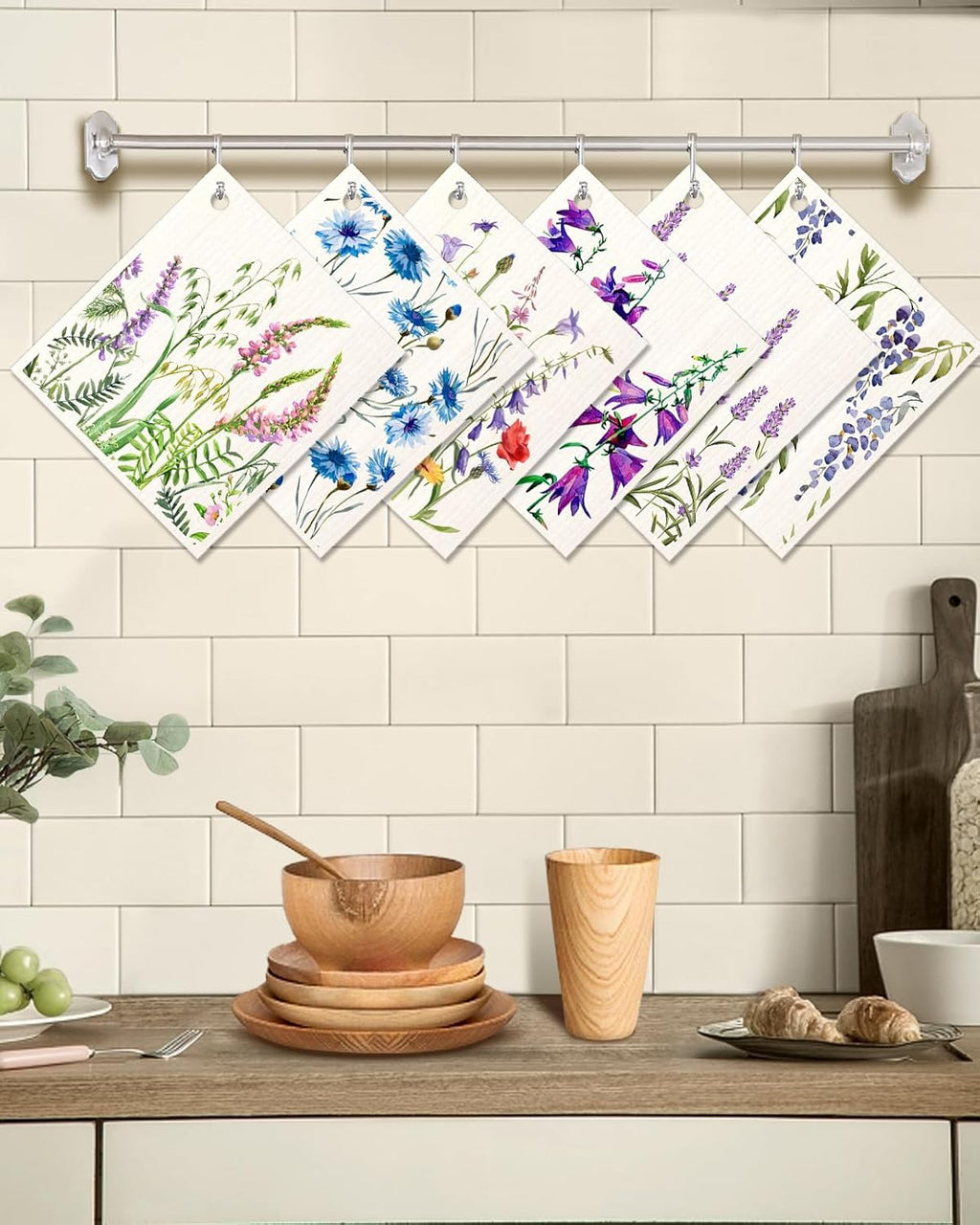 6 Pack Swedish Dishcloths for Kitchen - Reusable Dish Cloths for Washing Dishes Absorbent Cute Funny Kitchen Towels Cleaning Sponge, Lavender Flower
