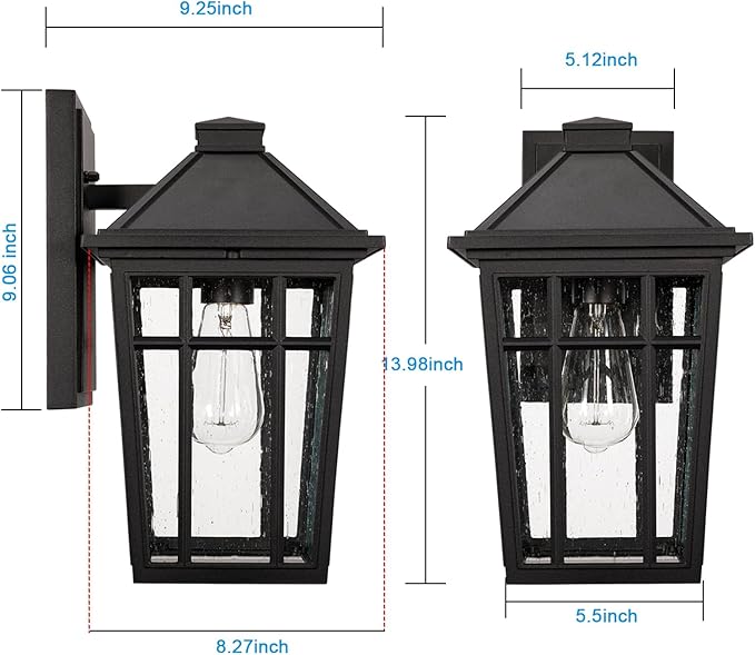 Darkaway Outdoor Sconce Lights Wall Light Fixtures, 14inch Large Porch Light Outdoor Wall Anti-Rust Waterproof Aluminum with Glass Exterior Light Fixture for Patio Yard Doorway Garage (Large, Black)