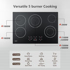 36 Inch Electric Cooktop 5 Burners, ETL & FCC Certificated, Sync Burner, Quick Boil, Keep Warm Setting, 9 Heating Level, Timer, Child Lock & Auto Shutdown, 9000W, Drop-in Electric Stove Top
