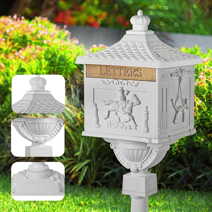 Polar Aurora Mailbox Cast Aluminum White Mail Box Postal Box Security Heavy Duty New