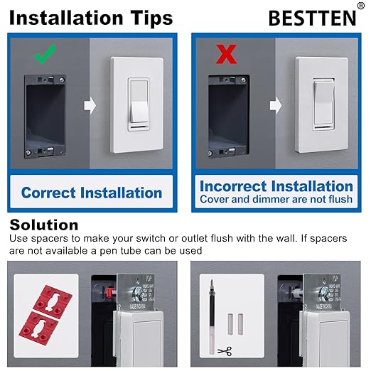 BESTTEN 2 Pack Almond Dimmer Wall Light Switch, Compatible with Dimmable LED, CFL, Incandescent and Halogen Bulb, Single Pole or 3-Way Dimmer Switches, 120VAC, Decorator Wall Plate Included,