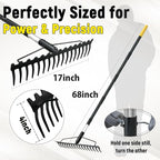 Bow Rake, 68-Inch Adjustable Handle Garden Rake with 17 Steel Tines, Heavy Duty Dual-Sided Metal Rake Landscape Gardening Tool for Soil Loosening Lawn Yard Leaves Mulch Thatch Removing