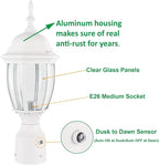LIT-PaTH Dusk to Dawn Outdoor Post Lighting Fixture Pole Lantern, E26 Medium Base Max 60W, Aluminum Housing Plus Glass, Bulb Not Included (White, 1-Pack)