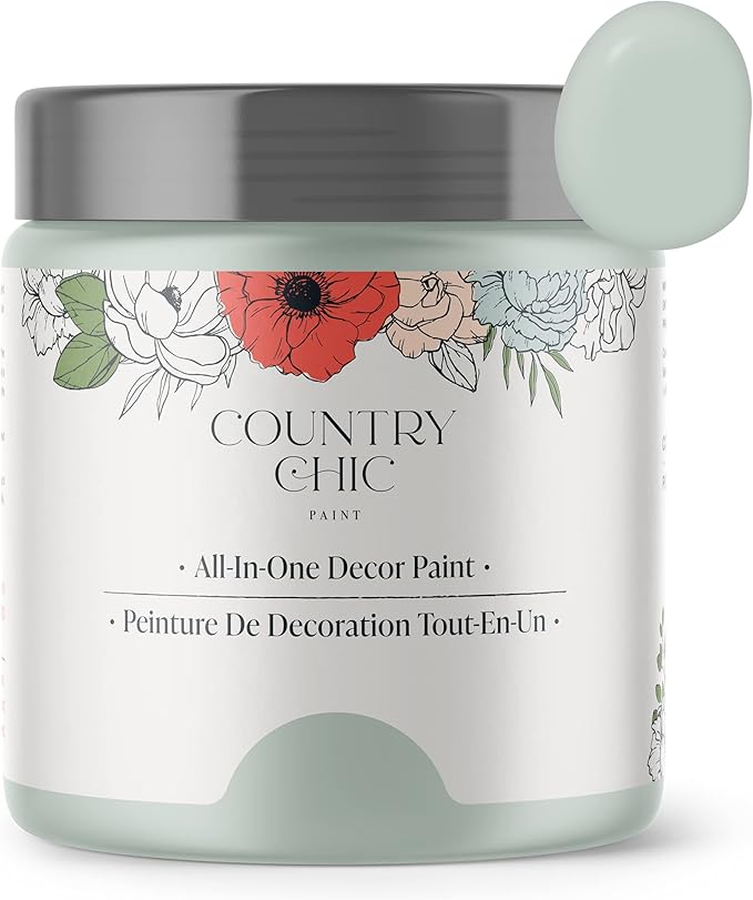 Country Chic All-in-One Chalk Paint for Furniture, Cabinets, Home Decor, Eco-Friendly, Matte Finish, Built-In Primer & Top Coat for Wood, Metal - No Wax Needed (Happy Hour (Mint Green), Sample (4 oz)) -
