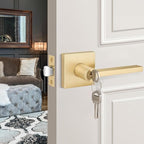 EHOMEWARE 8 Pack Gold Door Handle - Keyed Different, Entry Door Lock with Keys for Living Room or Bedroom, Satin Brass Interior Door Knob with Keys