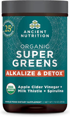 Supergreens Alkalize & Detox Powder by Ancient Nutrition, Organic Superfood Powder Made from Real Fruits, Vegetables and Herbs, for Digestive and Energy Support, 25 Servings, 7.5oz