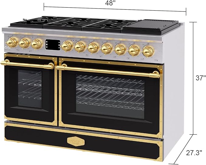Akicon 48" Freestanding Gas Cooktop Oven Combo, Features 8 Sealed Burners, 6.7 Cu.ft Rapid Convection Oven, Convertible Fuel (NG/LP), Durable Cast Iron Grating (MBGBGGA1)