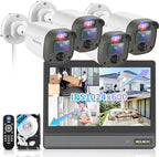 【All-in-One Security System】 Outdoor Wired Security Camera System with 10’’ Monitor, Home Video Surveillance Systems, Outside CCTV Cameras for Home Security
