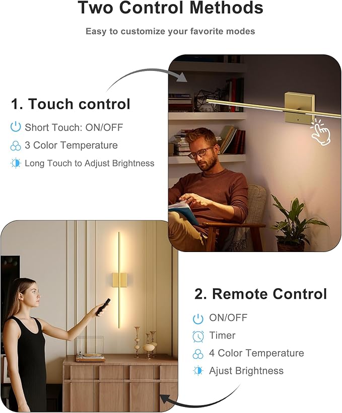 iThird 1 Pack Battery Operated Wall Sconce Light, Gold Rechargeable Wall Lights with Touch & Remote Control, 360° Rotatable, 4CCT Dimmable Wireless Wall Scone Lamp for Bedroom Living Room Hallway