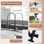 Fapully Kitchen Faucet, Black&Brushed Nickel Kitchen Faucet with Pull Down Sprayer, Commercial Kitchen Faucets with LED Light and Deck Plate