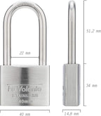 Stainless Steel Padlock, 304 Marine Series, Weatherproof & Rustproof Padlock for Outdoor use, 1-9/16 inch Wide, Long Shackle, Stainless Steel Body & Shackle