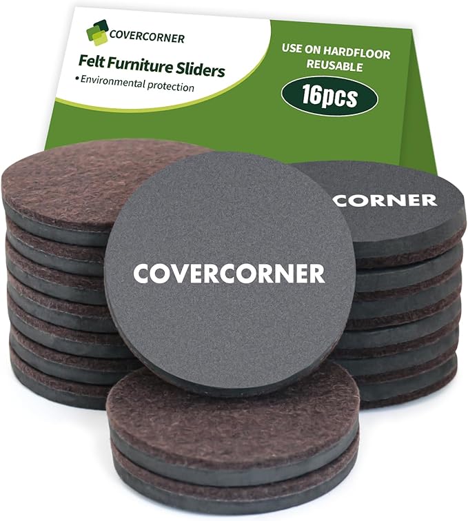 Furniture Sliders for Hardwood Floors 16 PCS - 3 1/2 inch Sliders for Moving Furniture – Felt Furniture Pads for Hardwood Floors Brown
