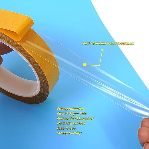 Ultra Thin Double Sided Tape Heavy Duty - 0.125mm Thick Clear Strong Adhesive Two Sided Stick Tape for Woodworking,Photos,Posters,Rugs,DIY Projects,Crafts,2 in x 66 ft Roll, Removable,Residue Free
