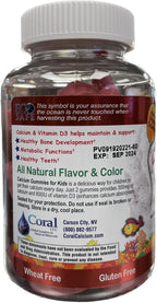 Coral Calcium Vitamin D3 Kids Gummy, Natural Cherry Flavor, Non GMO, Gluten-Free, Dairy-Free, Soy-Free and Gelatin Free - 300 mg of Calcium, and 800 IU of Vitamin D3-60 Gummies (2 Pack)