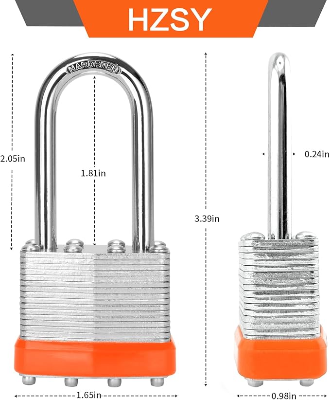 Padlocks Keyed Alike, Pack of 6, Laminated Steel Keyed Lock (1-9/16", 40mm), Padlocks with Same Key, Long Shackle, for Toolbox, Locker & StorageUnit or More